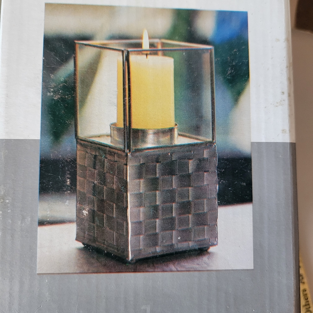 Iron & Glass Basket Weave Candle Holders ~ Made in Mexico ~ Pretty! w/Box